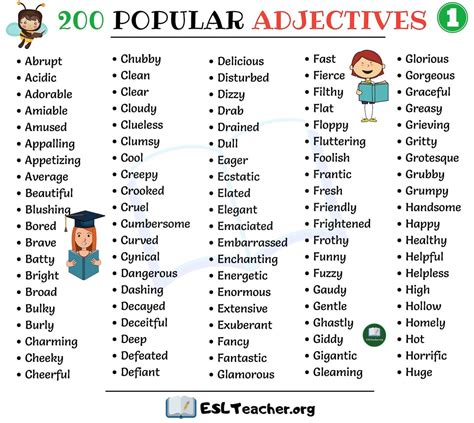 list of adjectives 200 popular adjectives in english list of