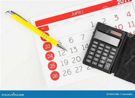 calendar days  calculator   stock photo image  paper office