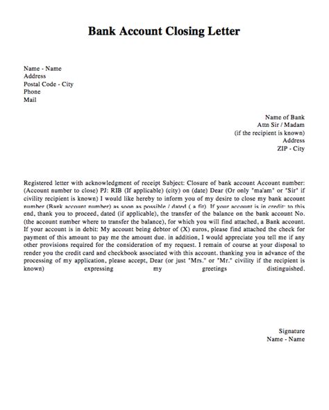 bank account closing letter template letter templates