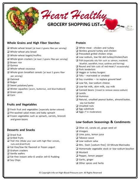 heart healthy grocery shopping list