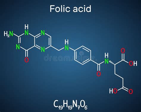 acido folico molecula de folato  conhecida como vitamina  formula quimica esqueletica sobre
