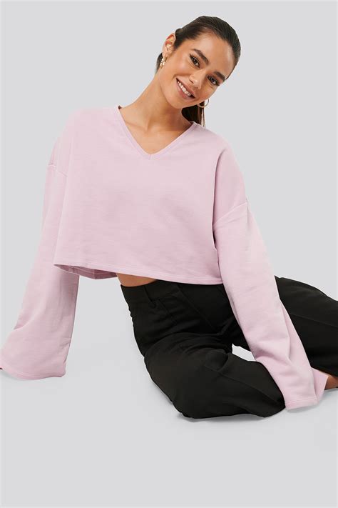 cropped  neck oversized sweater pink na kdcom