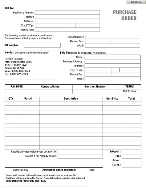 printable purchase order form templates  allbusinesstemplatescom