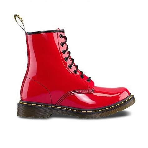 pave     iconic dr martens    bold red patent leather