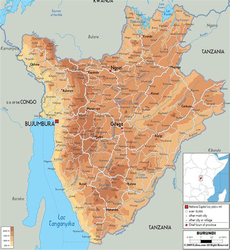 physical map  burundi ezilon maps