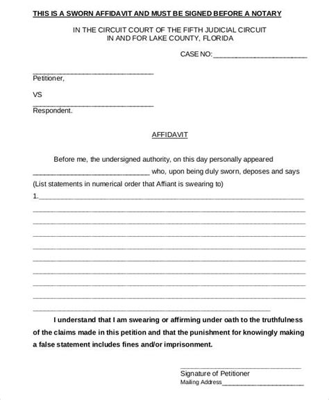 printable affidavit statement form printable forms