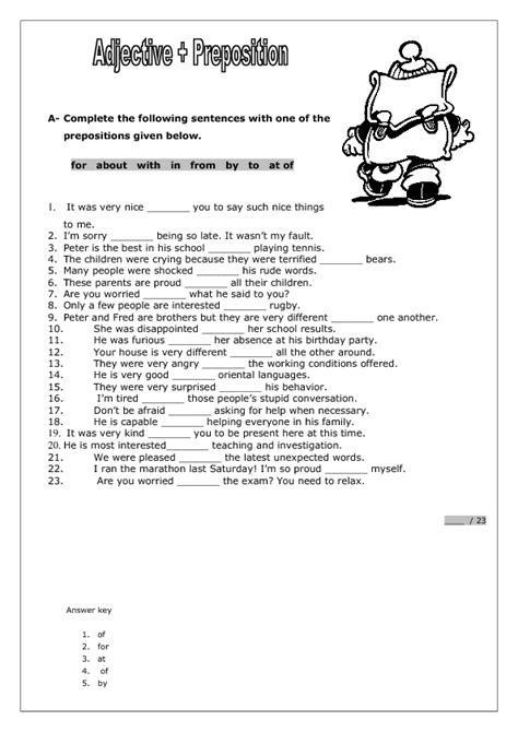adjective preposition worksheet ii