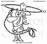 Rope Cowboy Cartoon Performing Lasso Swinging Trick Outline Toonaday Illustration sketch template