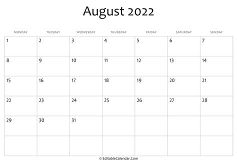 august  calendar printable word printable world holiday
