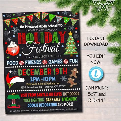 editable holiday festival christmas flyerposter printable etsy