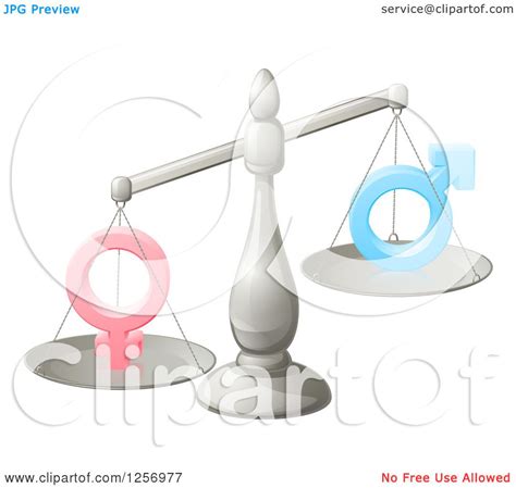 Clipart Of A 3d Silver Scale Balancing Gender Inequality Symbols