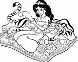 Jasmine Coloring Pages Princess Disney Mulan Rajah sketch template
