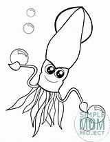 Coloring Ocean Printable Book Squid Animal Mom Simple Project Kids sketch template