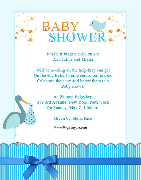 baby shower party invitation wording wordings  messages