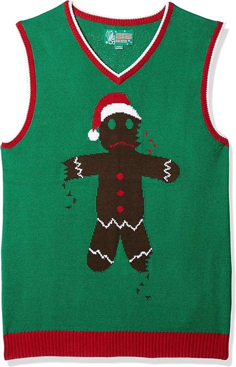 Ugly Christmas Sweater Mens Gingerbread Man Vest At Amazon Mens