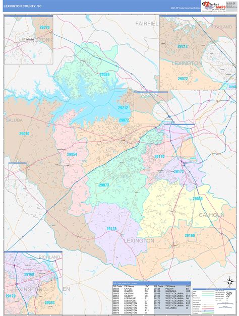 lexington county sc wall map color cast style  marketmaps