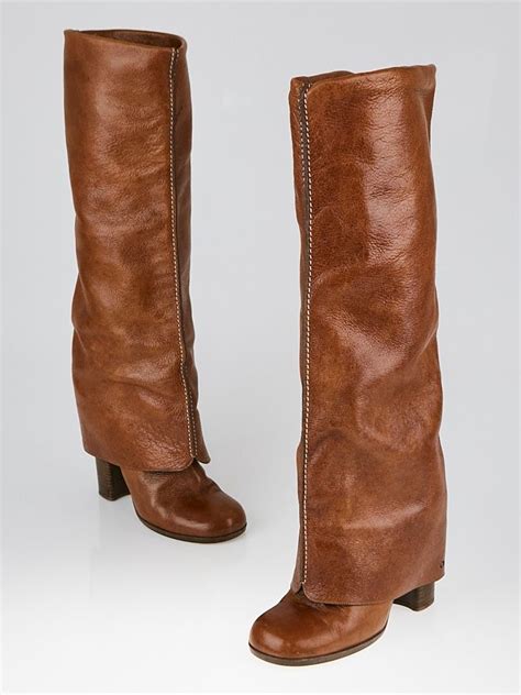 chloe brown leather fold  knee high boots size  boots fold