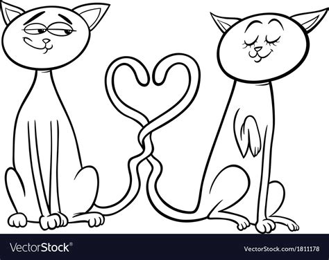 cats  love cartoon coloring page royalty  vector image