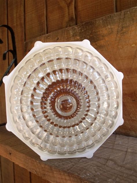 vintage opaque white clear glass octagon shaped ceiling etsy octagon shape ceiling light