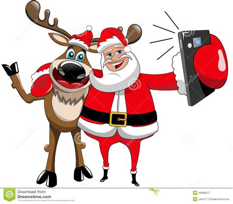 Reindeer Christmas Santa Claus Selfie Hug Isolated Stock