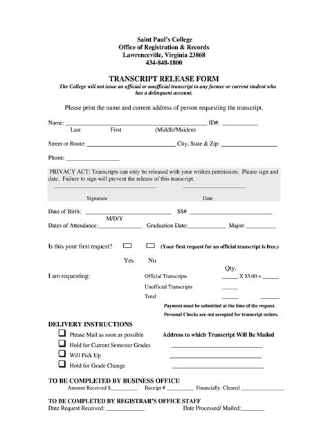 Saint Paul College Lawrenceville Va Transcript Request Form Fill Out