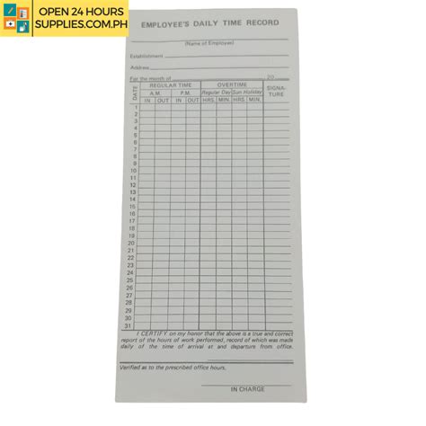 time card manual employee daily time record  sheets supplies