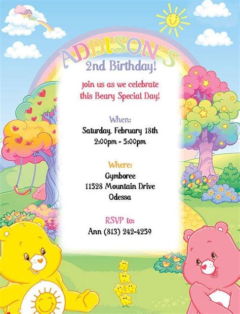 care bear invitation idea   bear invitations care bear