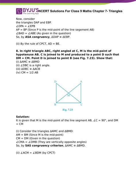 Ncert Solutions For Class 9 Maths Chapter 7 Triangles