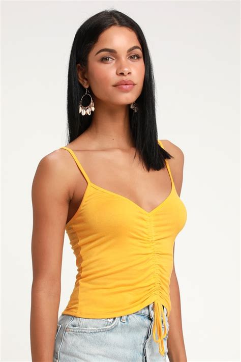 cute yellow tank top ruched front tank top tank top lulus