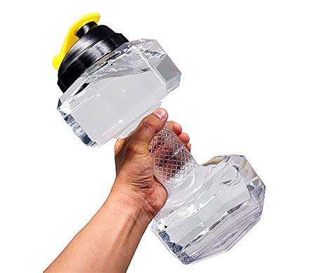 dumbbell shaped water bottle   stay hydrated  lifting