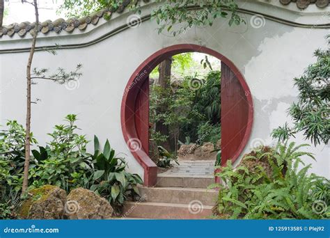chinese traditional circular door   white wall stock image image