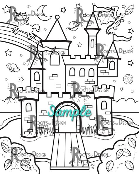 instant  coloring page fairy tale castle art print etsy
