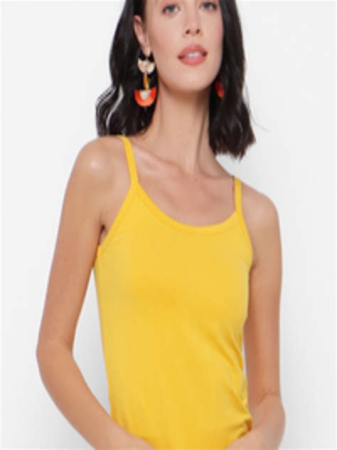 buy   women yellow solid tank top tops  women  myntra