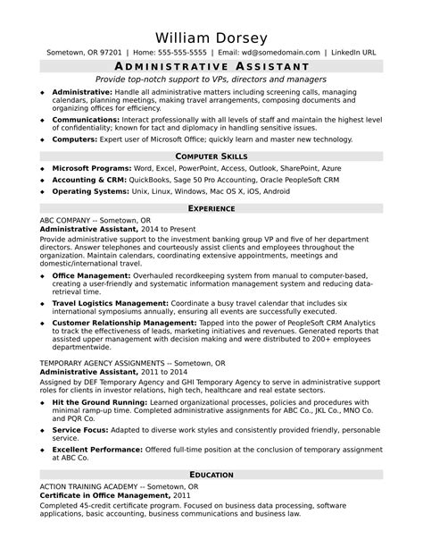 resume career summary examples administrative