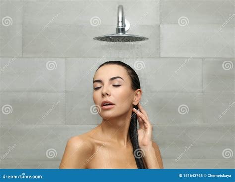 Beautiful Young Woman Taking Shower Stock Image Image Of Caucasian