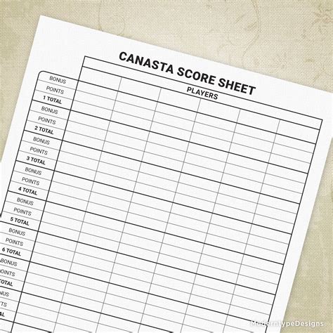 canasta game score sheets printable digital  chart etsy