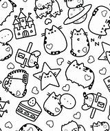 Kawaii Coloring Pusheen Pages Cat Adult Printable Cute Book Colouring Sheets Para Rocks Colorear Cats Dibujos Collage Stars Print Color sketch template
