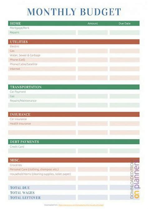 budget template printable