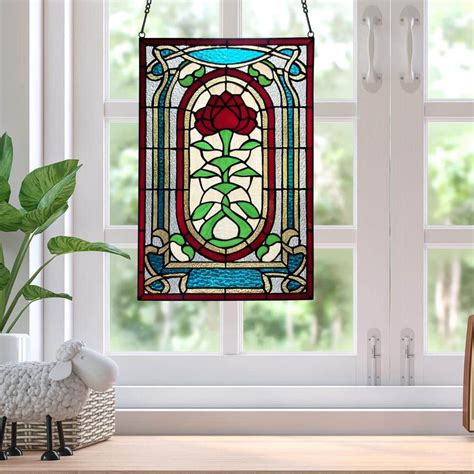 river  goods victorian rose stained glass window panel