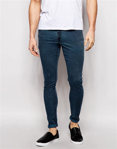 lyst asos extreme super skinny jeans with coated marble effect in