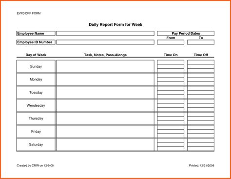daily report template excel