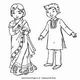 Indian Colouring Coloring Pages Children India Kids Around Diwali Girl Traditional Saree Activities Sheets Village Activity Thinking Costume Activityvillage Girls sketch template