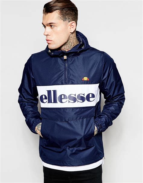 ellesse overhead jacket  large logo  blue  men navy lyst