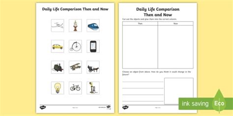 daily life then and now worksheet year 1 history