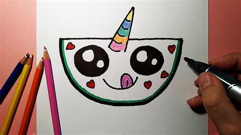how to draw a cute watermelon unicorn super easy youtube