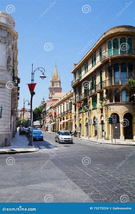 sicily   streets  messina editorial stock image image