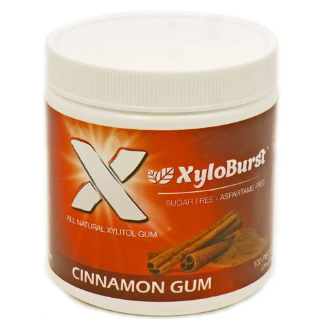 xyloburst sugar  xylitol chewing gum jar cinnamon  pieces xylitol benefits