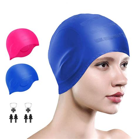 Tianlu 4 Pieces Unisex Adult Swimming Caps For Long Hair Silicone