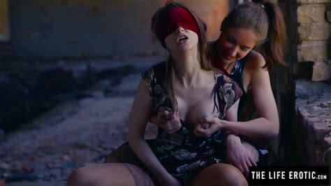 straight girl is blindfolded and coerced by lesbian before