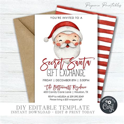 editable secret santa gift exchange invitation secret santa invitation